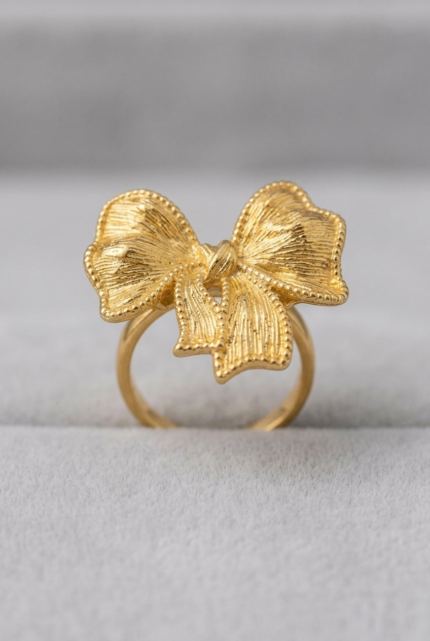 Textured Bow Knot Ring – Gold-Plated Stainless Steel