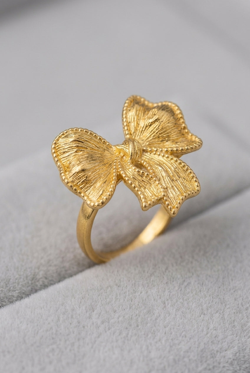 Textured Bow Knot Ring – Gold-Plated Stainless Steel