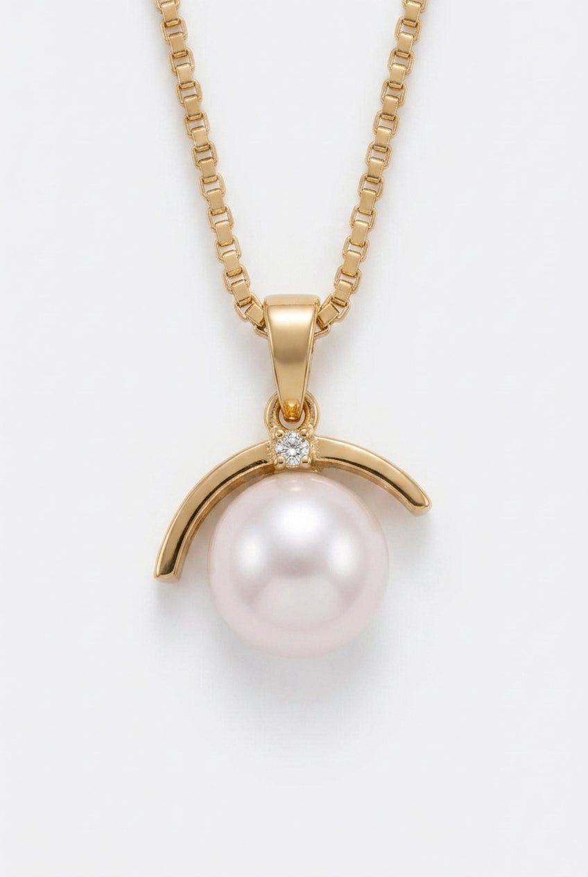 Minimalist Solitaire Pearl Arch Pendant Necklace – Gold-Plated Stainless Steel