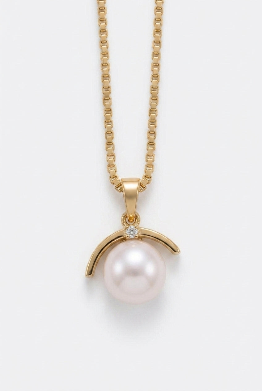 Minimalist Solitaire Pearl Arch Pendant Necklace – Gold-Plated Stainless Steel