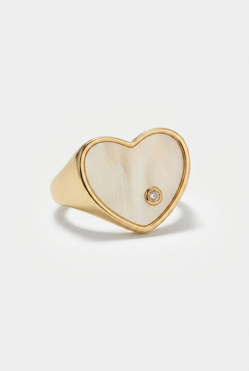 Mother-of-Pearl Heart Signet Ring