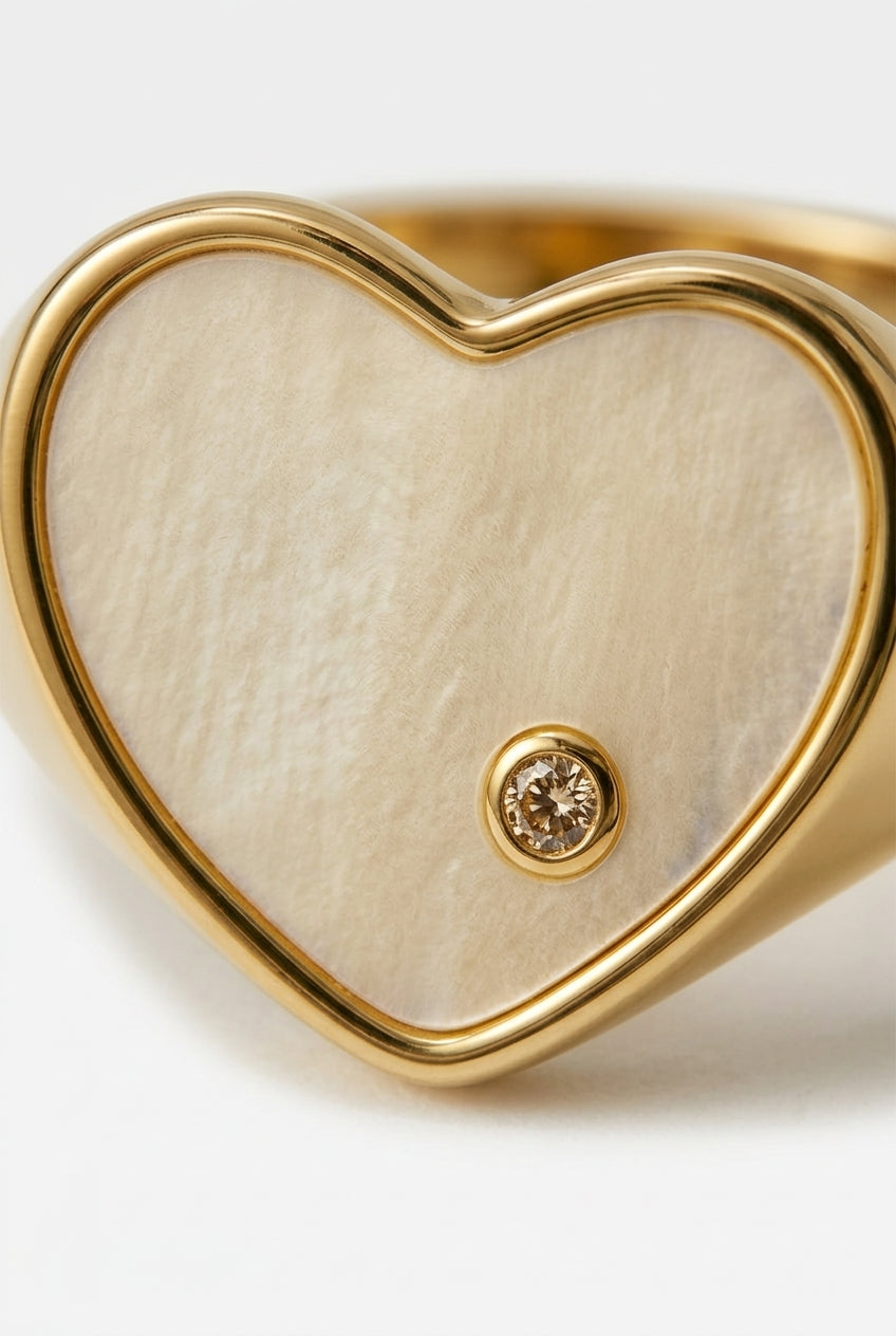 Mother-of-Pearl Heart Signet Ring