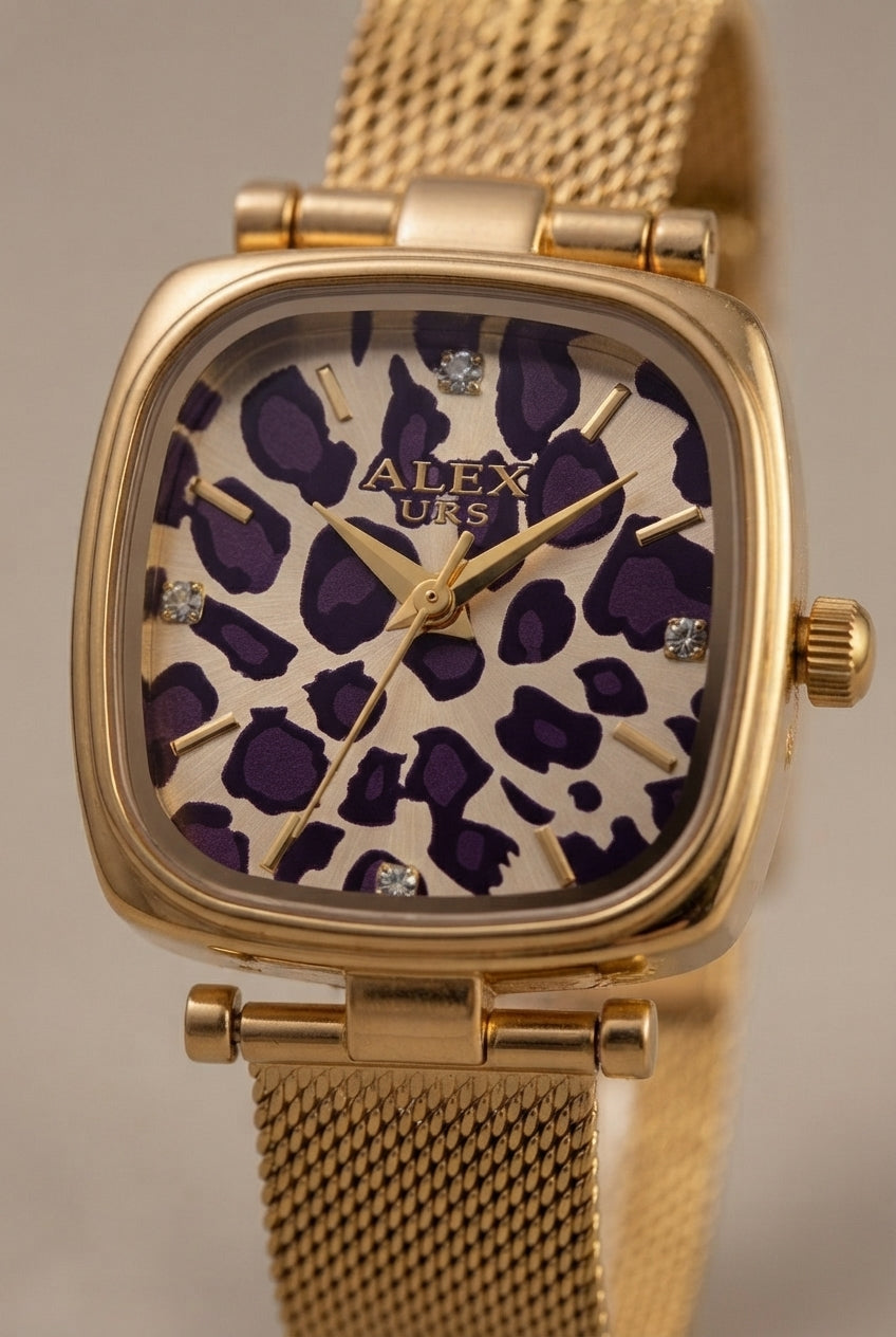Leopard Dial Mesh Strap Watch – Stainless Steel
