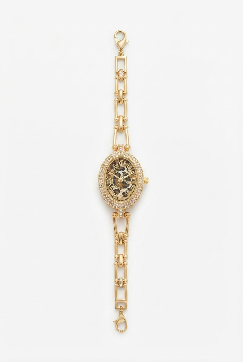 Crystal Bezel Oval Link Chain Watch – Stainless Steel