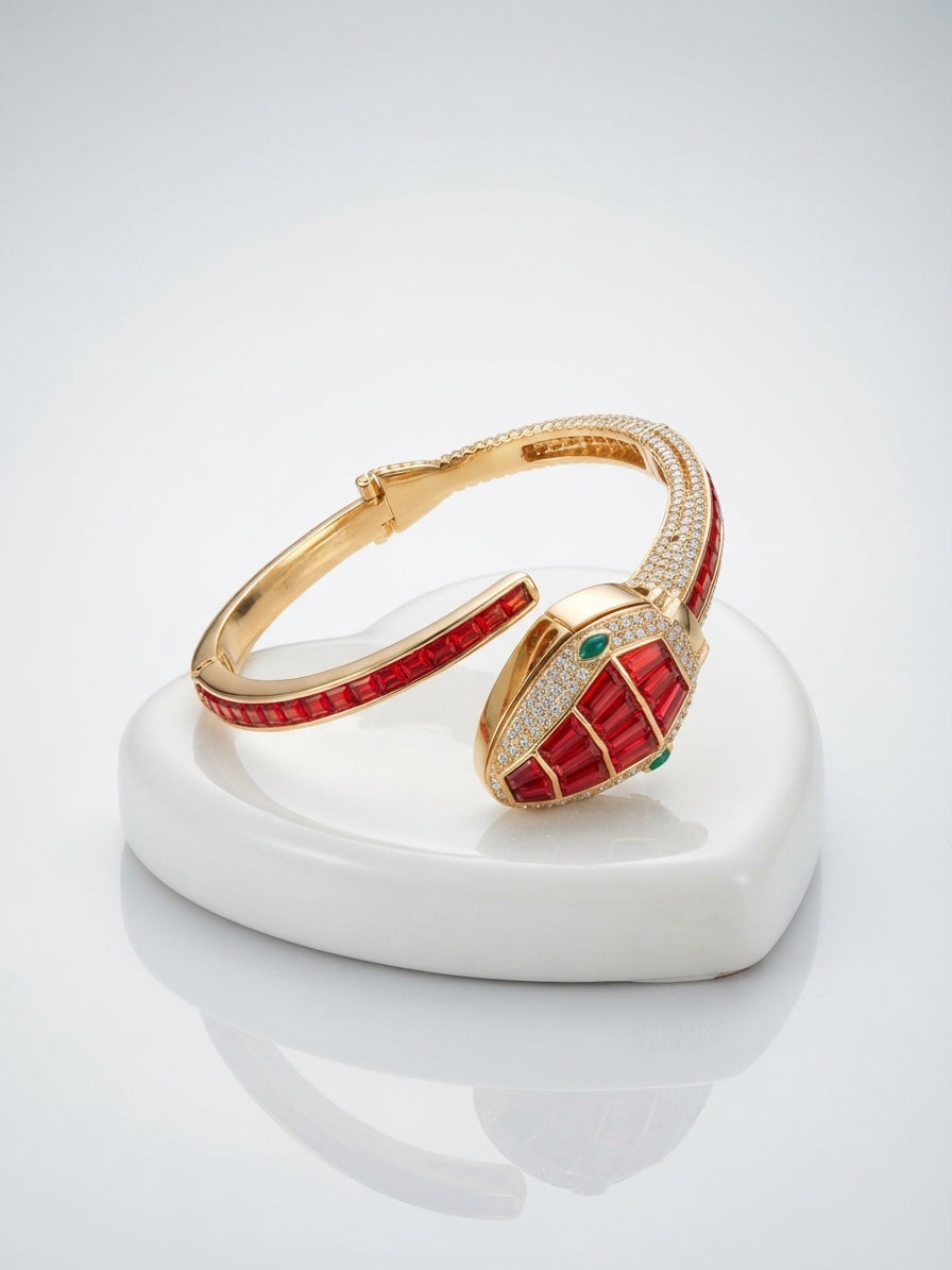 Red Crystal Serpent Cuff Watch – Stainless Steel