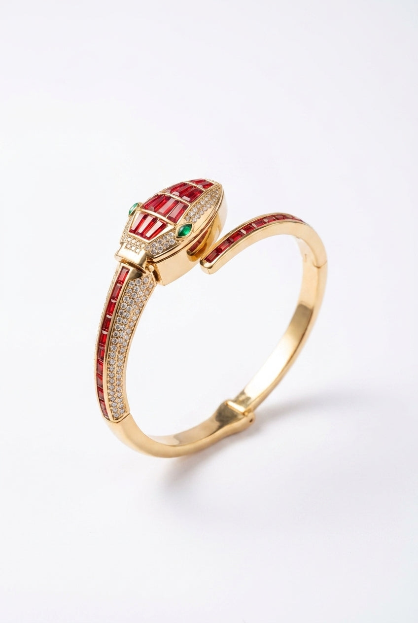 Red Crystal Serpent Cuff Watch – Stainless Steel