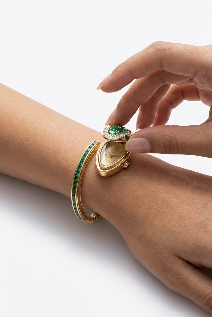 Serpente Emerald Green Crystal Secret Bangle Watch – Stainless Steel