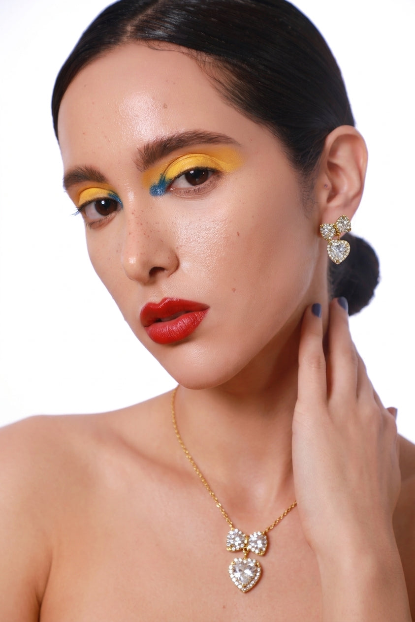The Sweetheart Bow & Halo Heart Jewelry Set – 18k Gold Plated