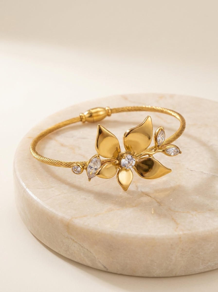 24K Gold Plated Floral Cuff Bracelet
