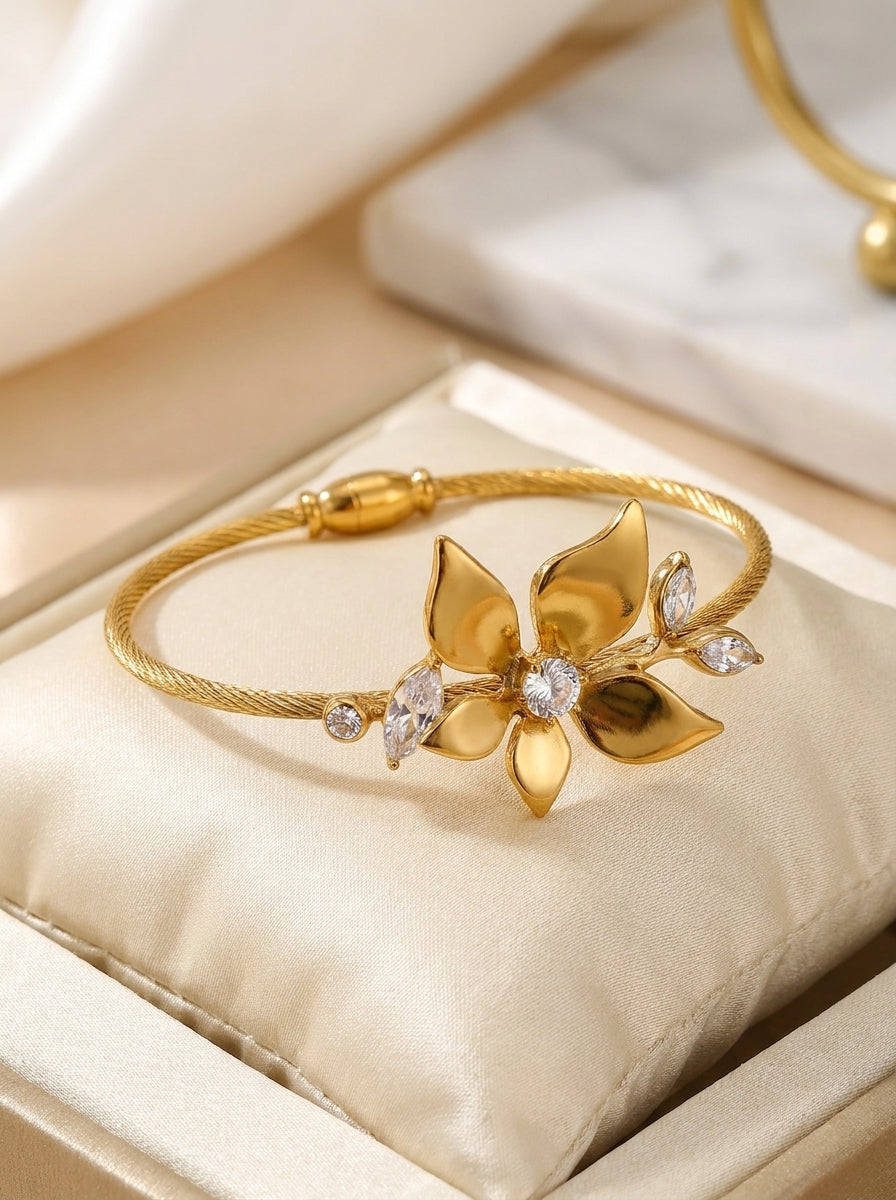 24K Gold Plated Floral Cuff Bracelet