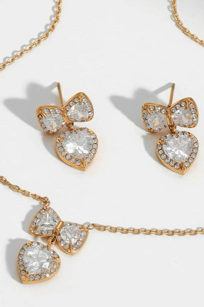 The Sweetheart Bow & Halo Heart Jewelry Set – 18k Gold Plated